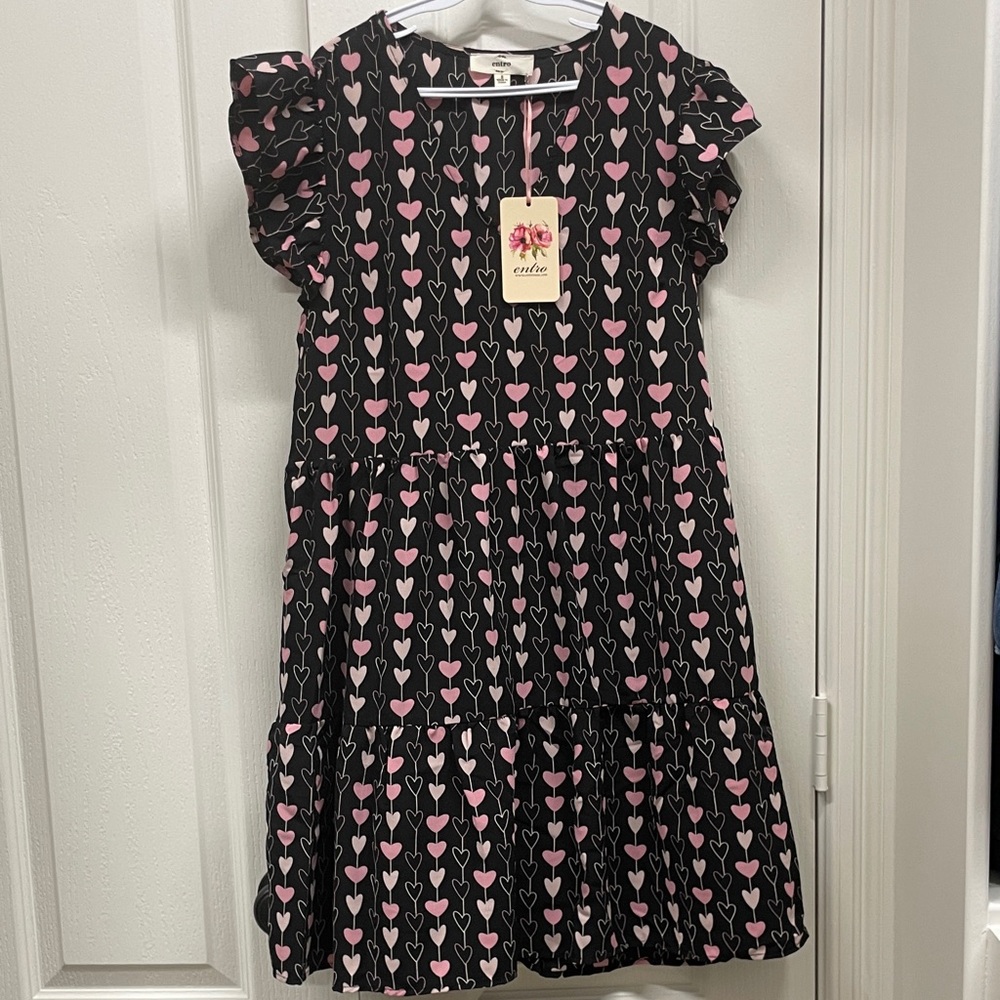 Entro Black Dress with Pink Heart Pattern